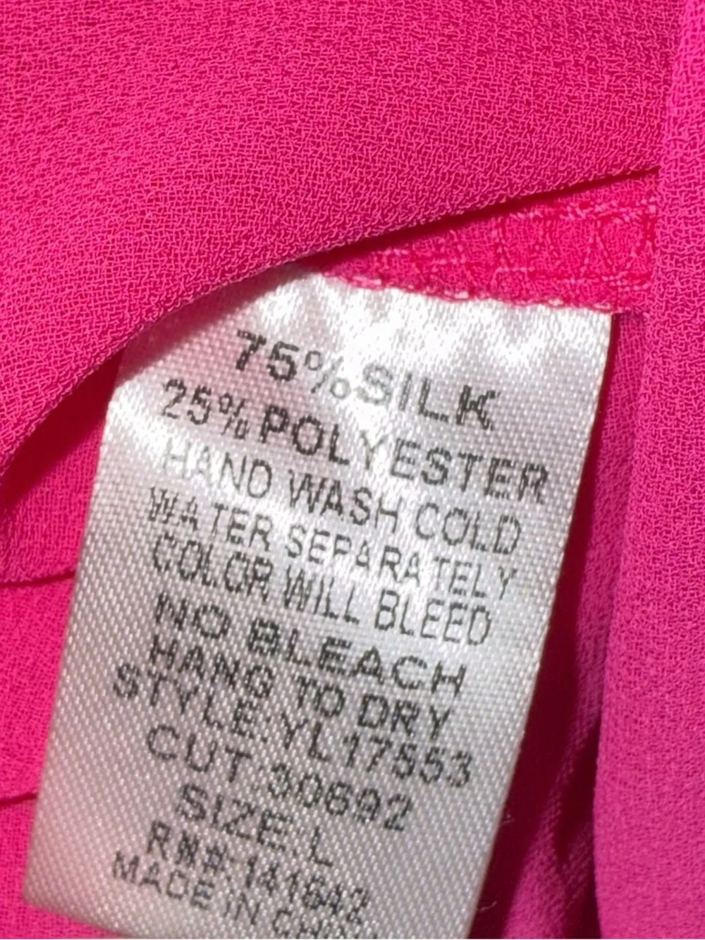 Ya Los Angeles Silk Split Back Hot Pink, Boho Top, Embroidered Sleeve Trim Nwot